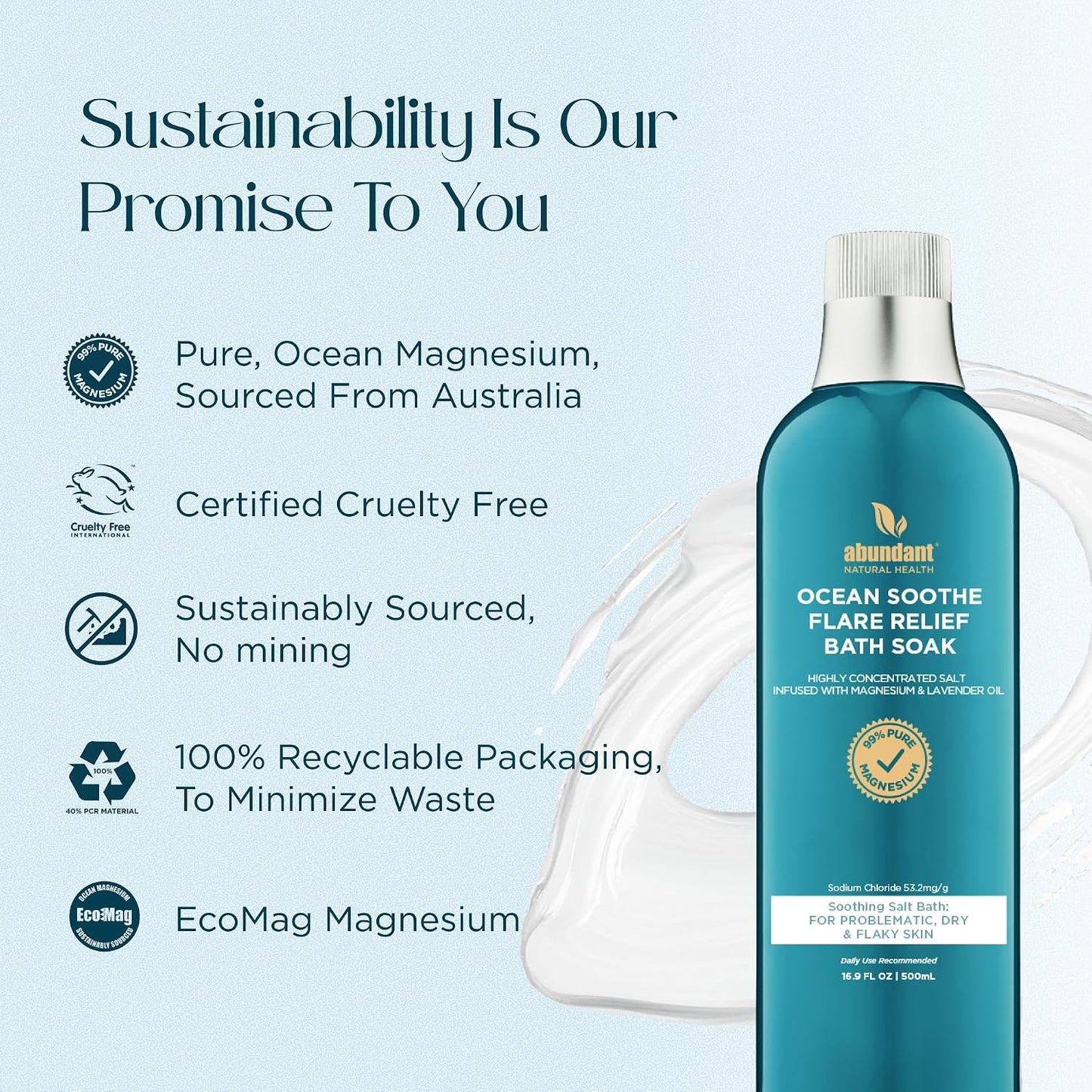 Abundant Natural Health Ocean Soothe Flare Relief Bath Soak, 500mL | Highly Concentrated Pure Magnesium Salts, Lavender Oil, Relieves Problematic and Dry Skin, Safe for Sensitive Skin