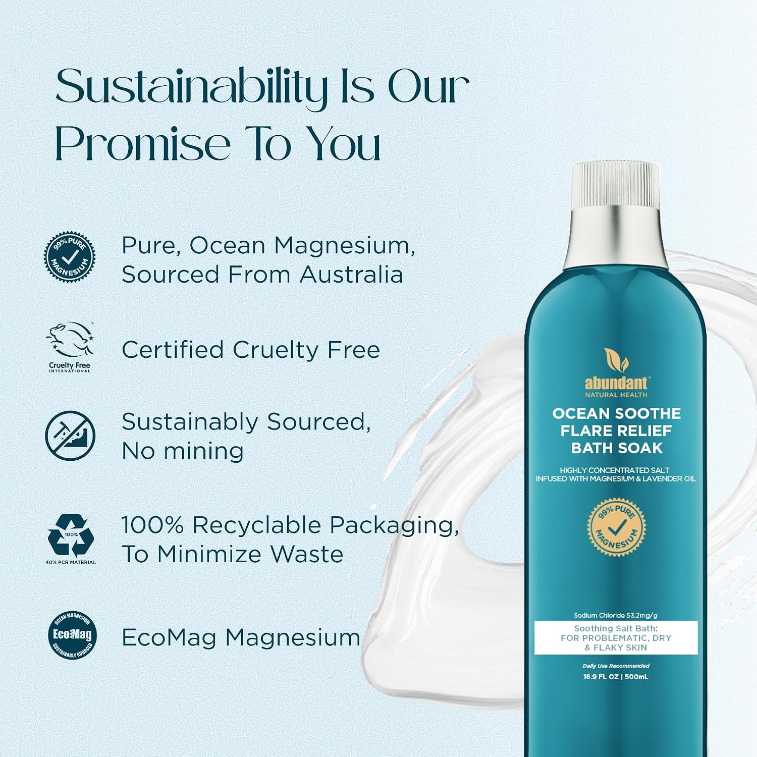 Abundant Natural Health Ocean Soothe Flare Relief Bath Soak, 500mL | Highly Concentrated Pure Magnesium Salts, Lavender Oil, Relieves Problematic and Dry Skin, Safe for Sensitive Skin