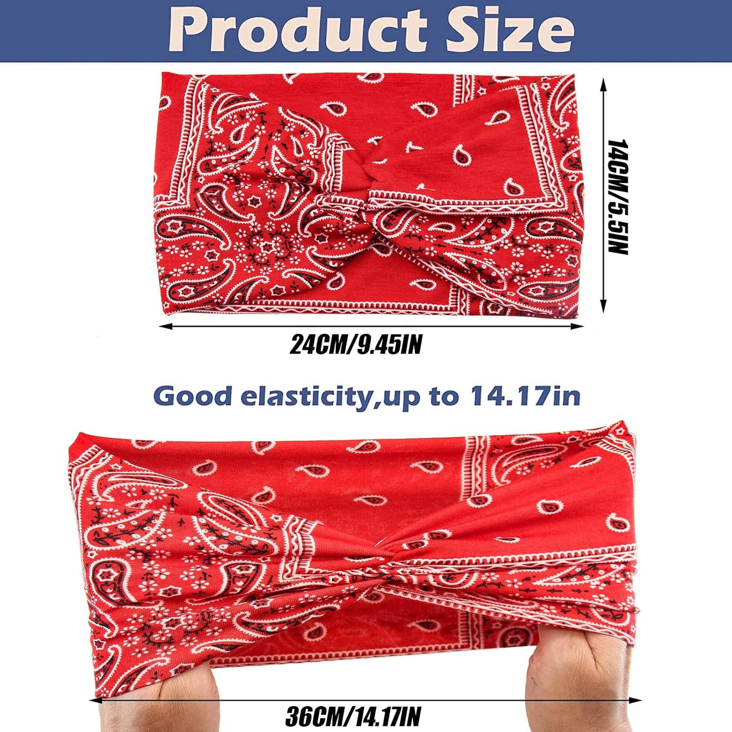Wide Bandana Headbands for Women Twist Boho Headband Stretchy Turban Head band Head Wraps Yoga Workout Head Bands For Women's Hair,Pack of 6
