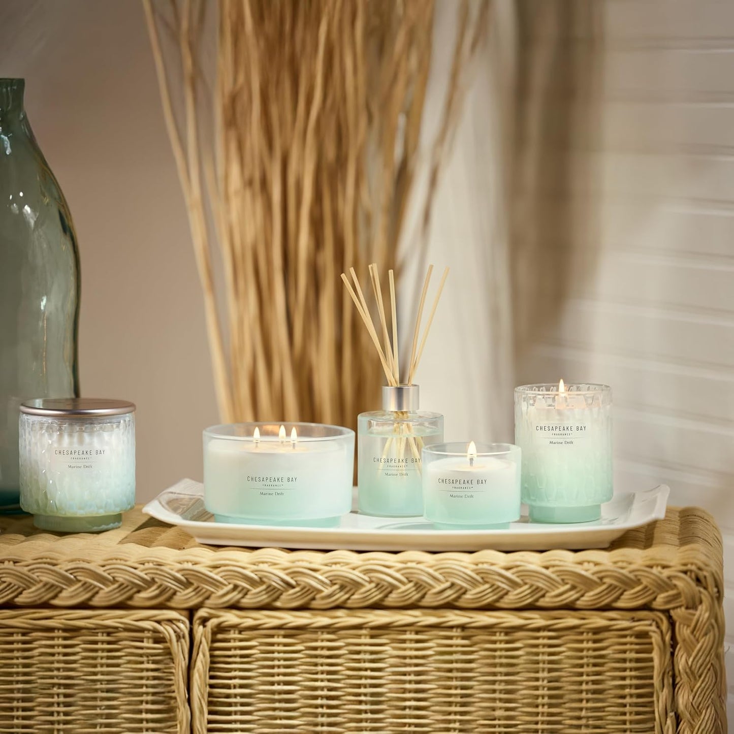 Chesapeake Bay, 8oz Marine Drift Scented Candle, Mood Evoking Fragrance, Textured Sea Glass-Inspired Jar, Premium Soy Blend Wax with Essential Oils, Coastal Fragrance for Home Décor or Gifting