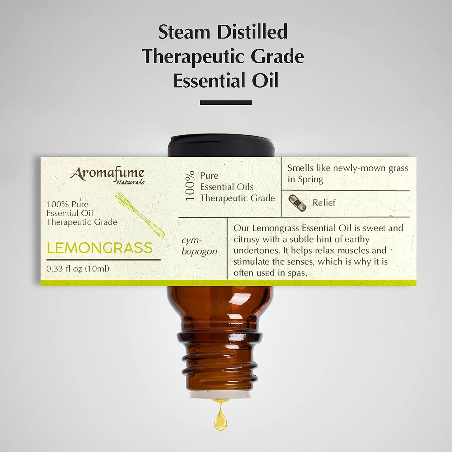 AROMAFUME Lemongrass Essential Oil - 100% Natural, Therapeutic Grade Essential Oils - Pure, Citrusy Aromatherapy Oil for Home Diffusers - Gifts for Her - 10ml