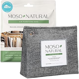 Moso Natural Air Purifying Bag 300g, Premium Charcoal Odor Absorber & Deodorizer for Closets, Bathrooms & Small Spaces — Lasts 2 Years, Pet Odor Eliminator for Home, Unscented Bamboo Charcoal Bag
