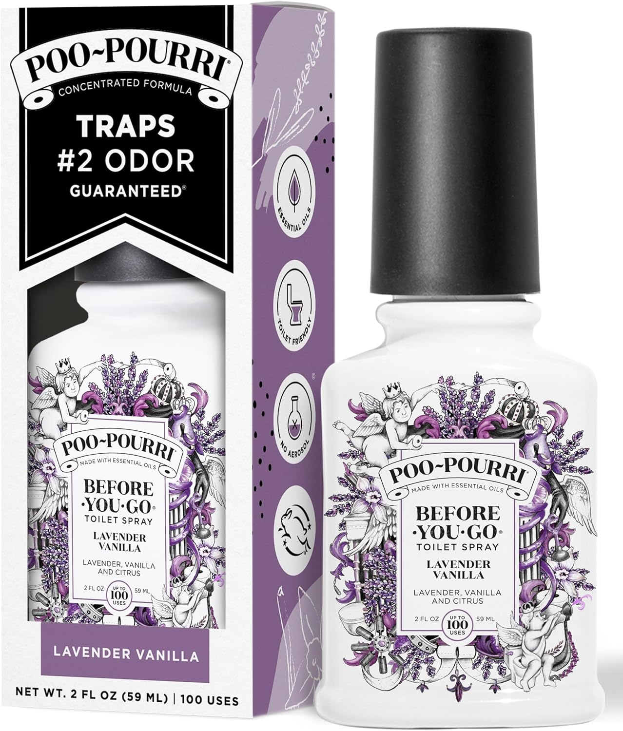 Poo~Pourri Lavender Vanilla, Lavender + Vanilla + Citrus, Before-You-Go Toilet Spray, 2 Oz