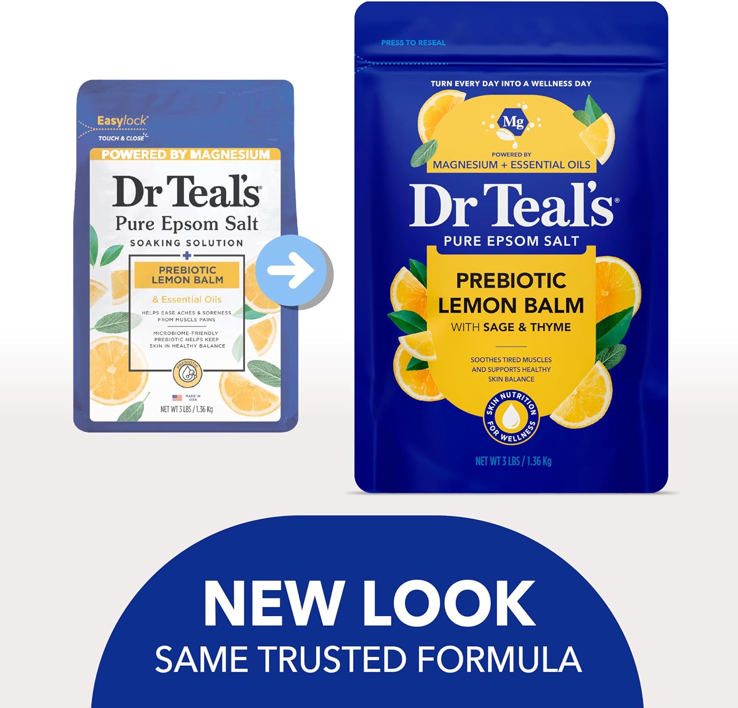 Dr Teal's Epsom Salt Magnesium Soak, Prebiotic Lemon Balm & Sage, 3 lbs