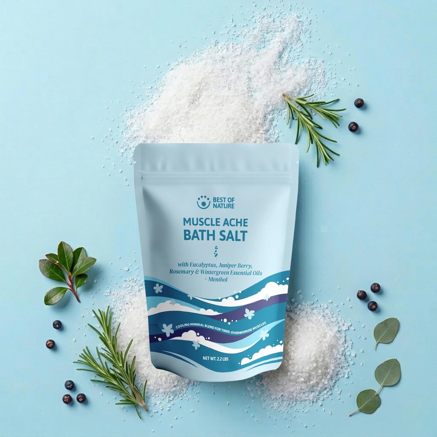 Best of Nature Muscle Ache Epsom Salt Bath Soak with Eucalyptus, Rosemary, Wintergreen & Menthol, Mineral-Rich Bath Salts, Bulk Pail, 24 lb