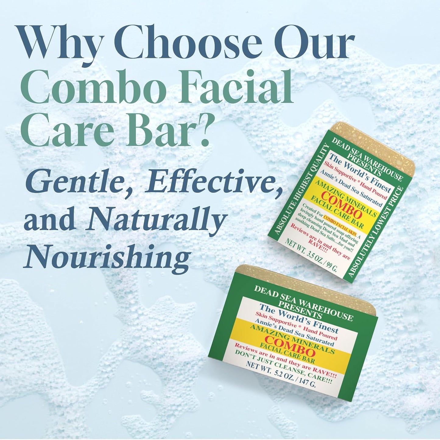 Dead Sea Warehouse - Dead Sea COMBO Facial Care Bar - Face Soap for Women and Men - Clarifying Dead Sea Mud & Salt Soap for Combination Skin, Handmade & Unscented, 5.2 Ounce 2-Pack