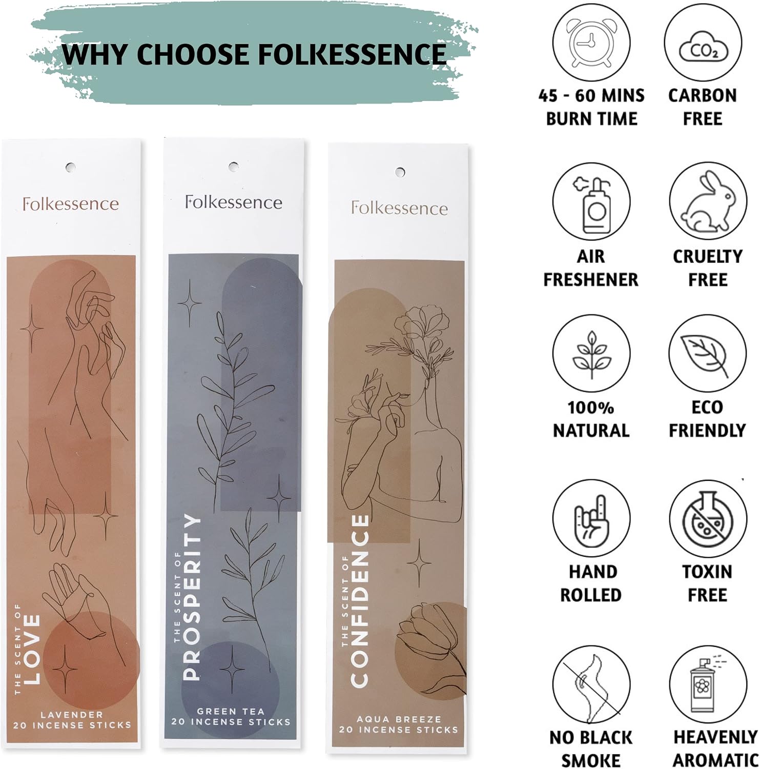 Folkulture Incense Sticks (120 Sticks) | Set of 6 Premium Incense For Manifesting, Aromatherapy, Gifts | No Charcoal,Organic, Non Toxic, 45 Mins, Long Burning Frankincense, Coffee, Mint Insence-Sticks
