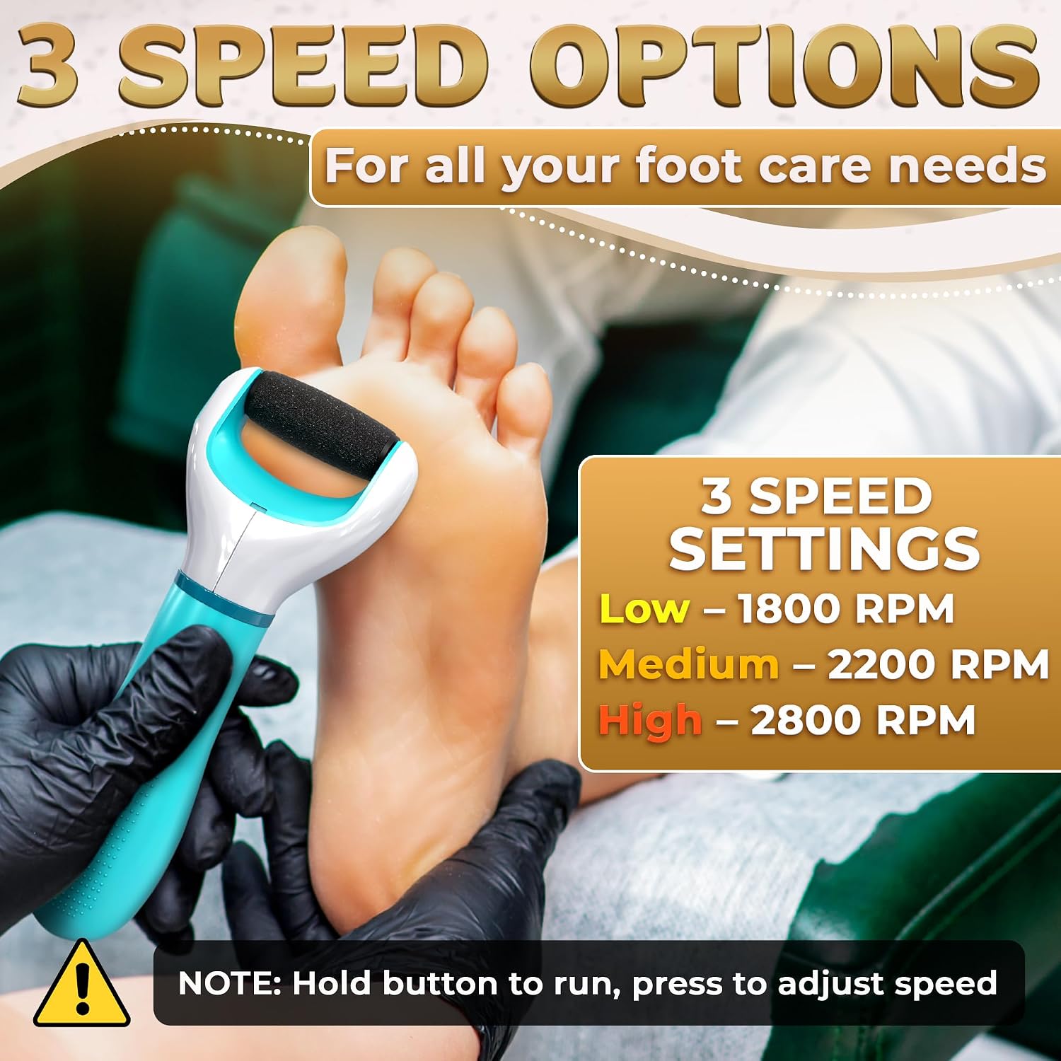 Electric Foot Sander Callus Remover – 3-Speed Foot Sanders for Feet (1800/2200/2800 RPM) with Replaceable Roller | 360° Rotating Head & Precision Control, Easy to Clean – Pedicure Tools for Feet Care