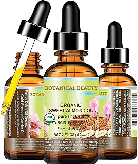 Botanical Beauty‎ Organic SWEET ALMOND OIL 100% Pure Natural Virgin Unrefined Undiluted Cold Pressed Carrier Oil for Face, Skin, Body, Hair, Massage, Nails. 2 Fl. oz - 60 ml
