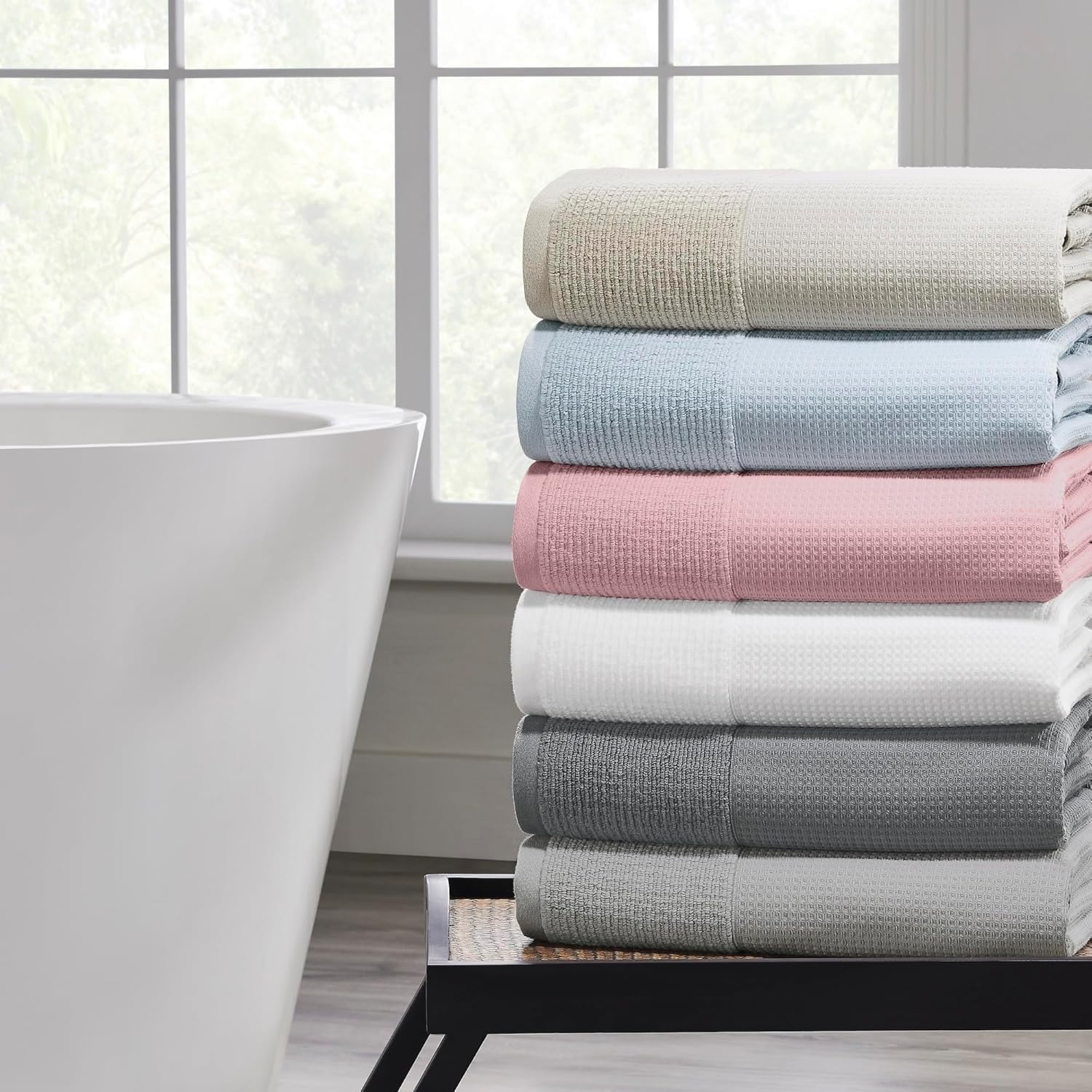 Modern Threads Waffle-Rib 6-Piece Towel Set – Premium Cotton Bath Towels, Ultra-Absorbent & Soft, Elegant Waffle Texture for Bathroom & Spa, Taupe