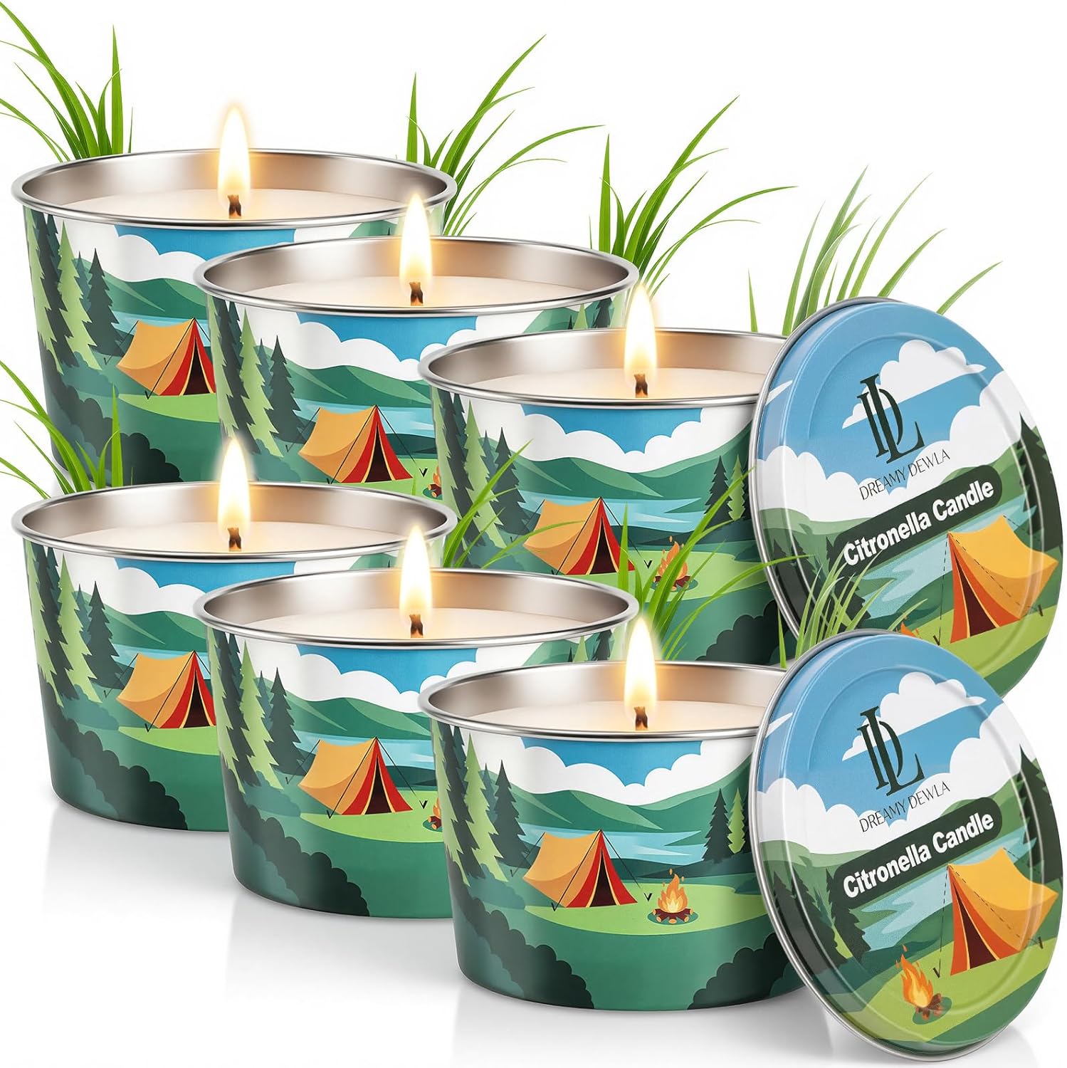 Citronella Candle for Outdoor 6 Pack, 2.2oz Citronella Scented Candles for Outdoor Camping, Natural Soy Wax with Essential Oils, Portable Tin for Patio Backyard Hiking