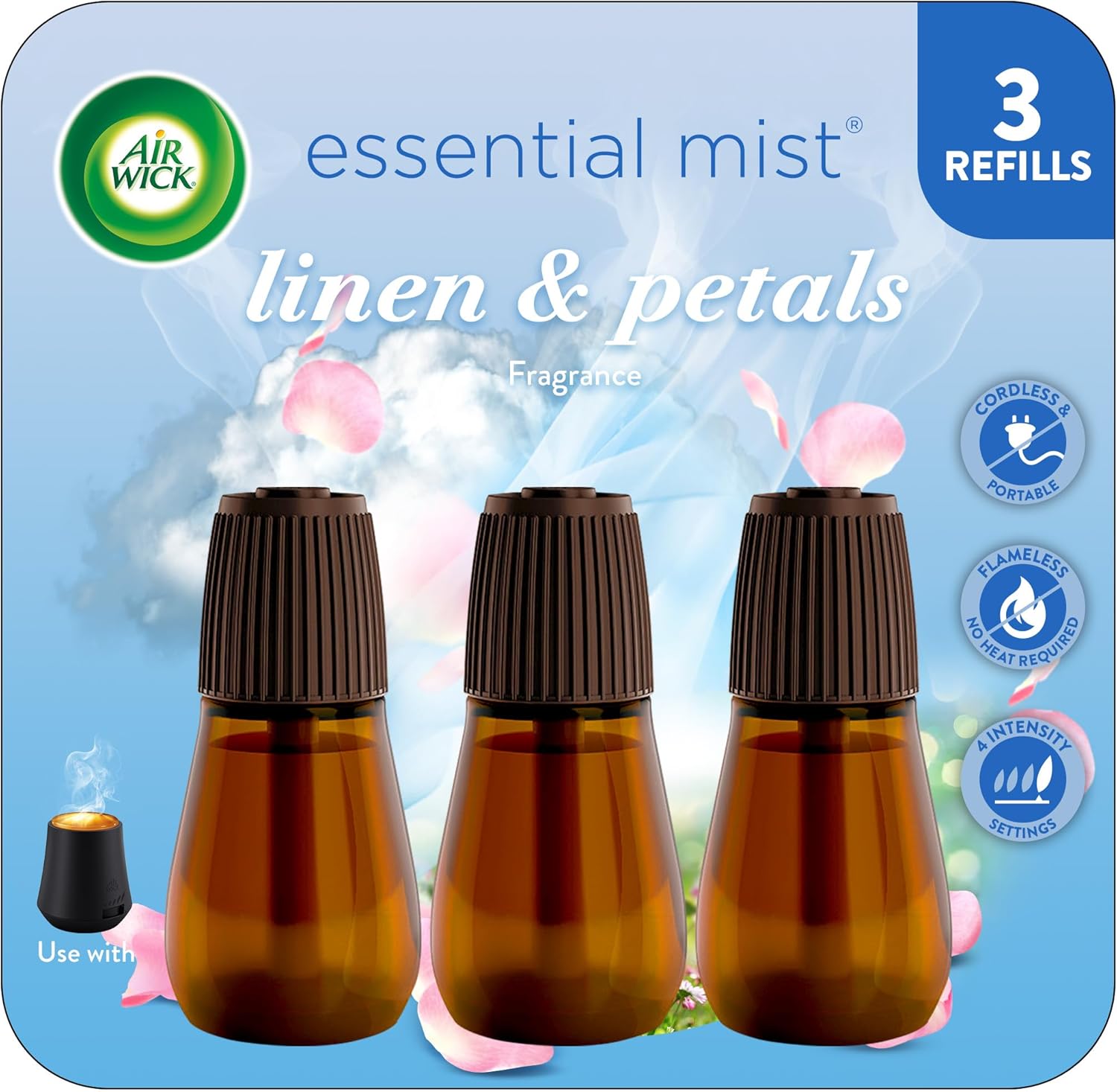 Air Wick Essential Mist Refill, 3ct, Linen & Petals, Air Freshener, Essential Oils