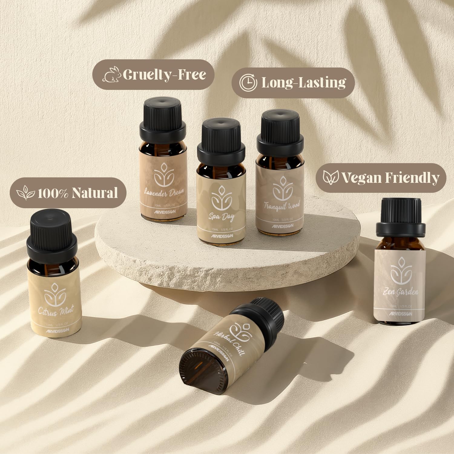 ARVIDSSON Zen Essential Oils Set, Nautal Tranquil Essential Oil for Diffusers for Home - Zen Garden, Lavender Dream, Serene Spa, Citrus Mint, Tranquil Wood, Herbal Chill, Gift for Women
