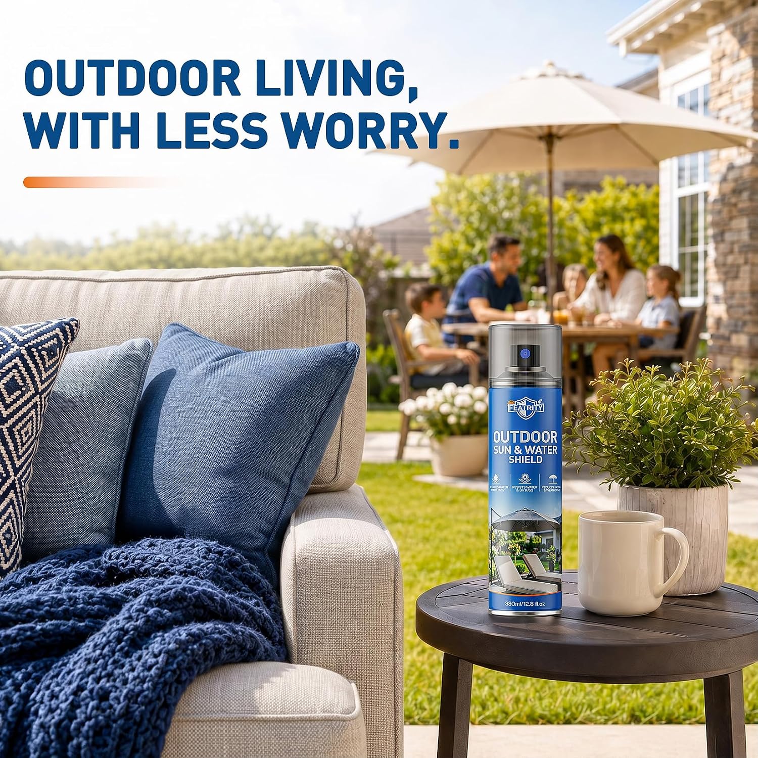 Outdoor Fabric Protector Spray: Heavy Duty Water-Repellent & UV Resistant for Patio Decor Cushions Upholstery Furniture Umbrellas - Invisible Sun and Water Shield, 12.8oz