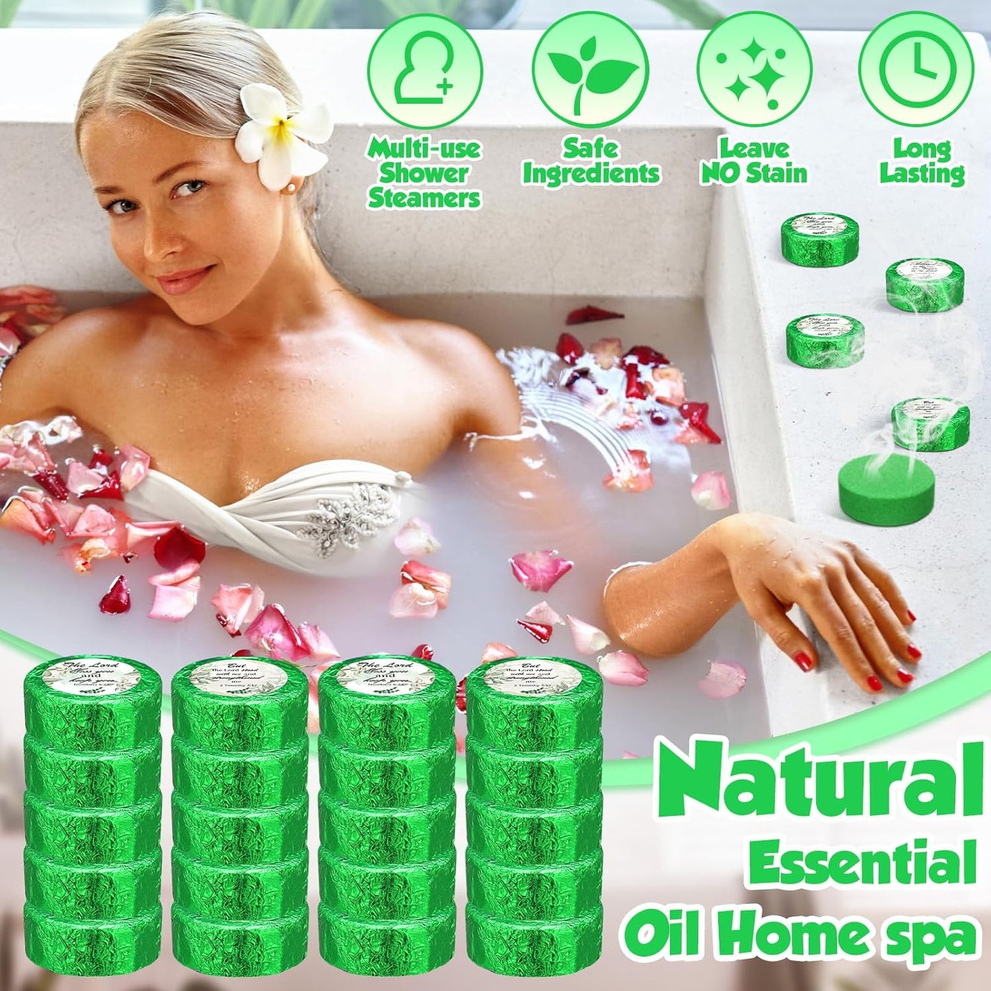 Siifert Shower Steamers Aromatherapy 50 Pack Bulk Eucalyptus Leaf Shower Steamer with Bible Verse Christian Gifts for Adults Her Mom Him Home Spa Gym Natural Essential Oil Self Care Relaxation