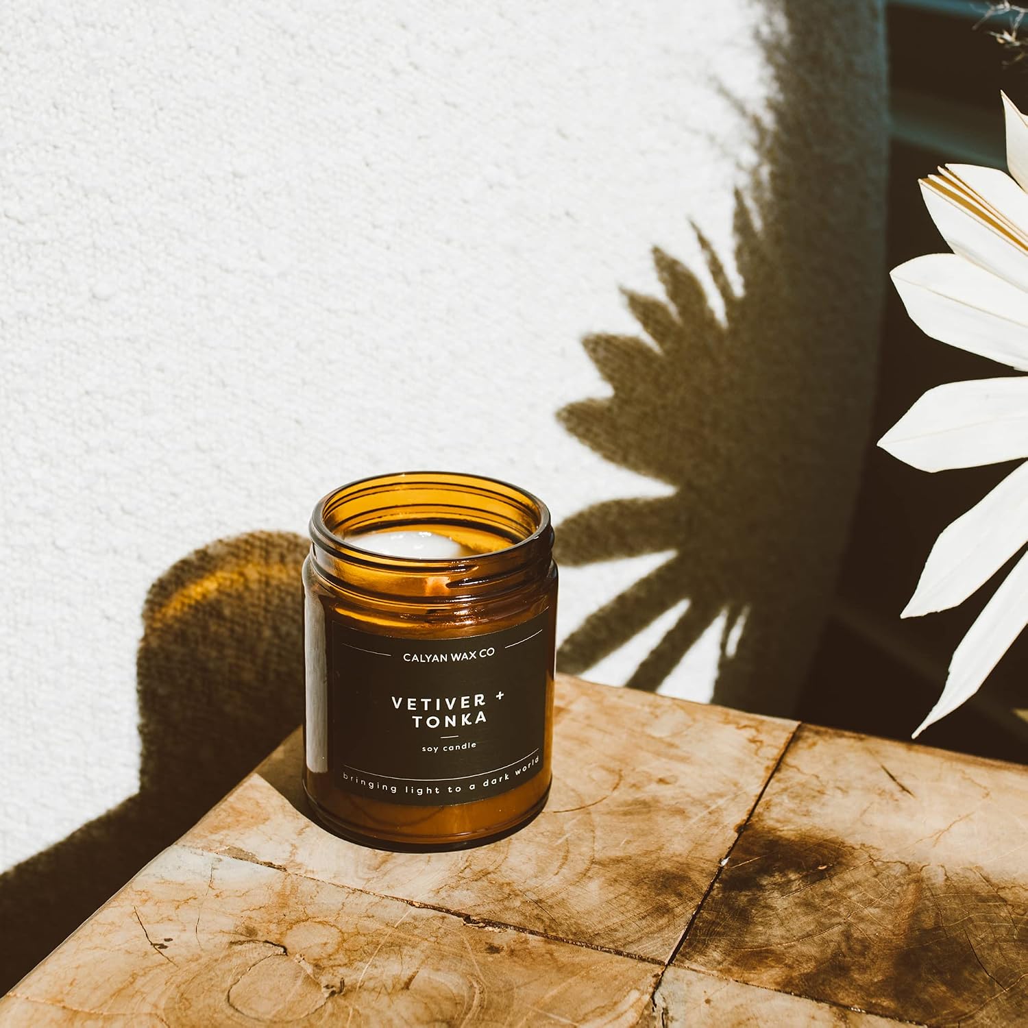 Calyan Wax Co. Oakmoss & Amber Scented Candle - 57 Hour Burn - Luxury Clean Soy Wax Candles - Long Lasting Amber Glass Jar Candle for Home - 7.2oz