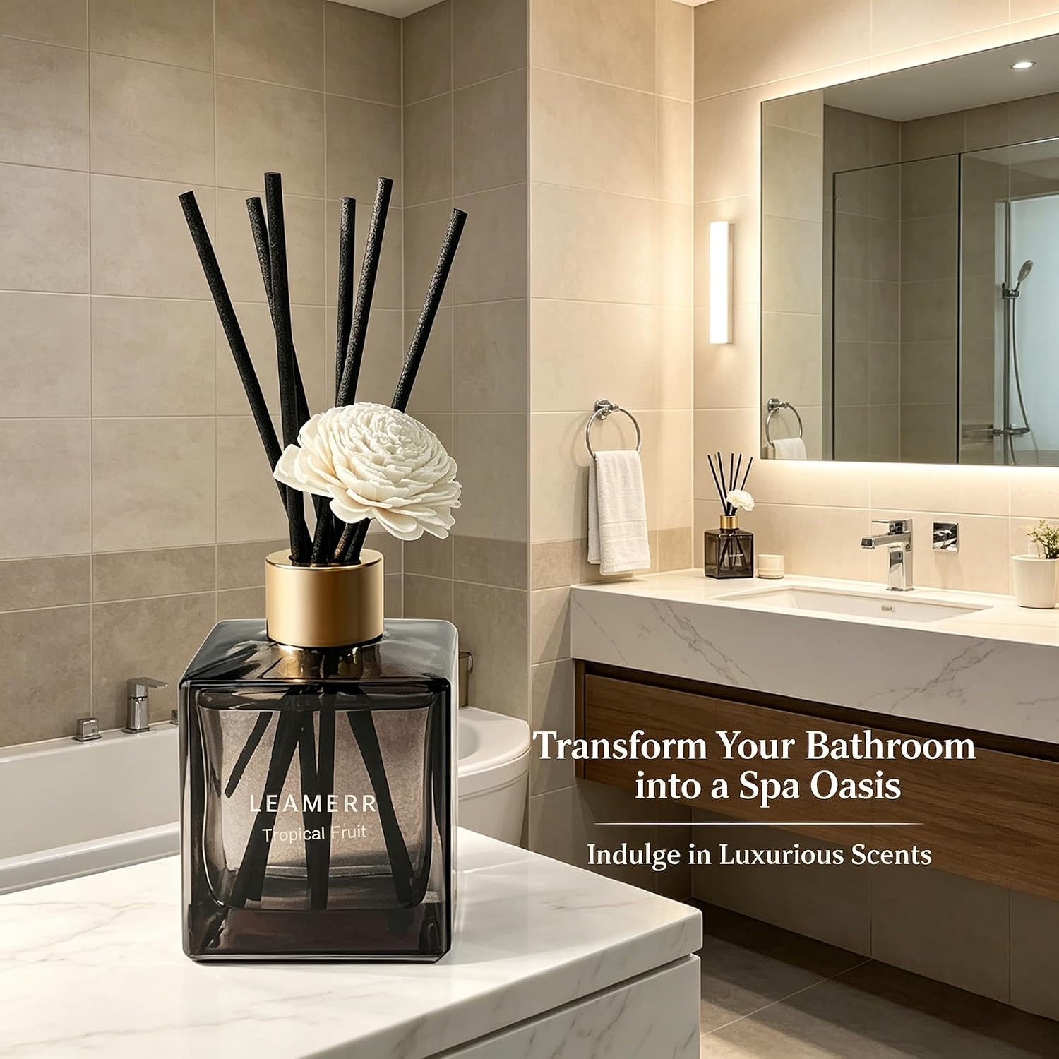 Reed Diffuser Set, 6.1 oz (180 ml) Tropical Fruit Scented Diffuser with Sticks Long-Lasting Home Fragrance Reed Diffuser for Home Room Office Bathroom Shelf Decor