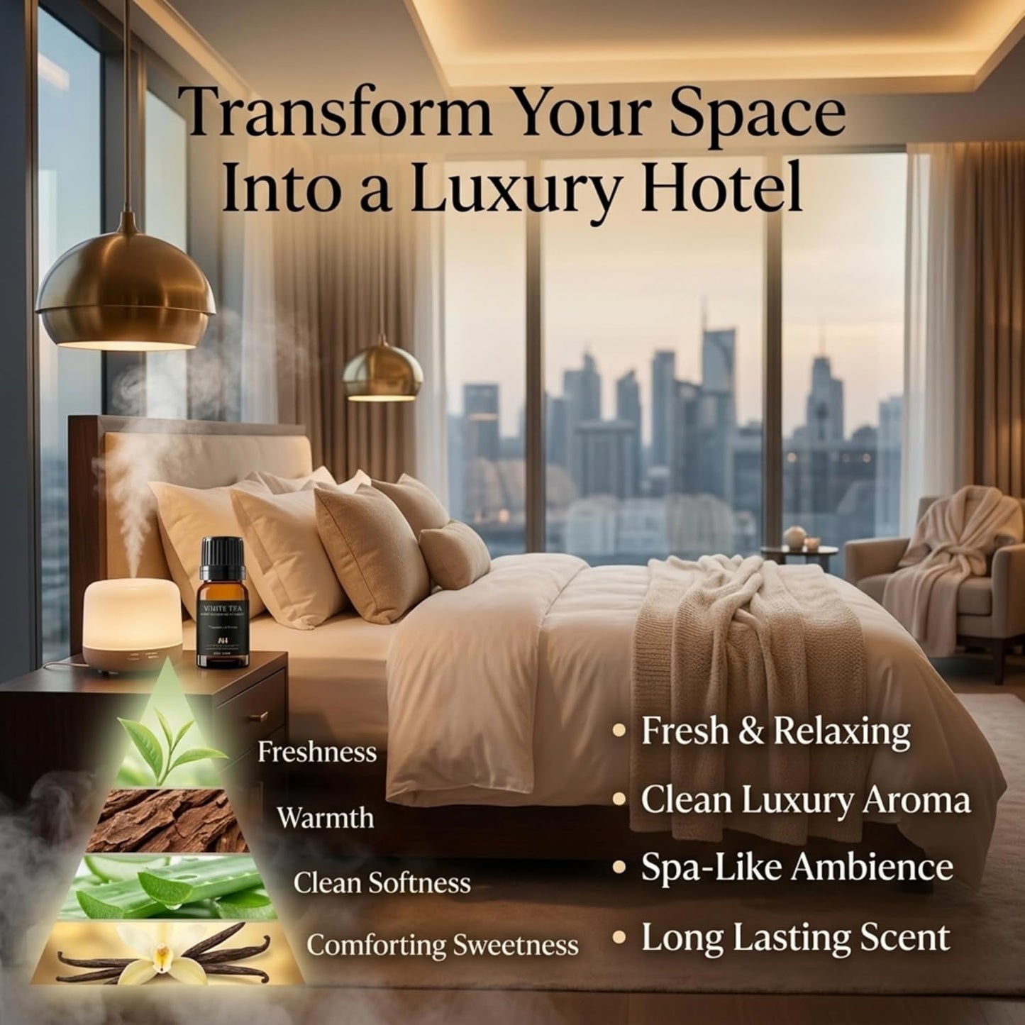 Hotel Diffuser Oil Inspired by The White Tea Hotel Scent - Home Luxury Scents - Premium Fragrance Oil for Ultrasonic and Waterless Diffusers and Crafting - 10 mL, 0.34 fl oz Glass Dropper Bottle