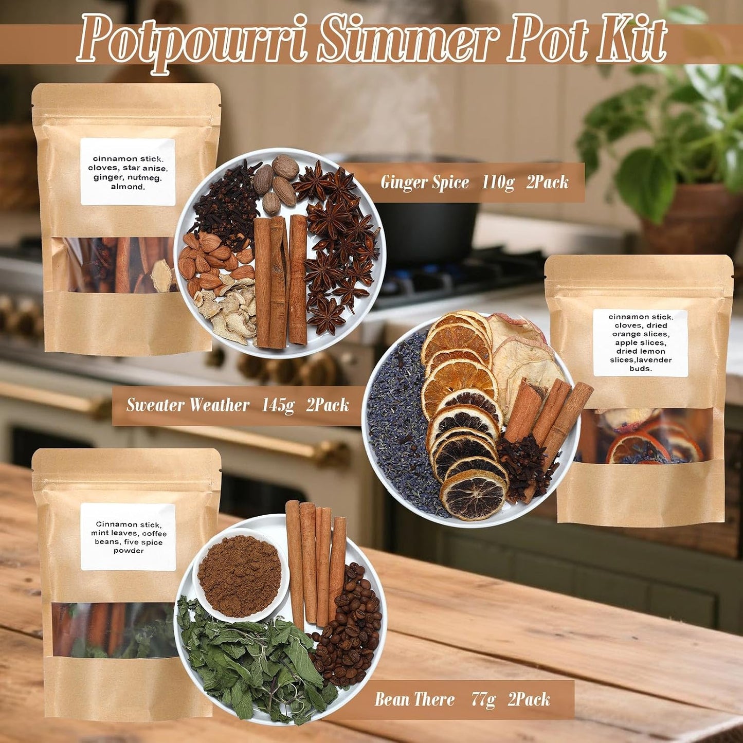 Siifert 12 Pack Winter Stovetop Potpourri Simmer Pot Kit Dried Orange Slices Cinnamon Stick Air Freshener Sachet Ingredients Bowl Filler Decor for Holiday Fragrance Housewarming Gift