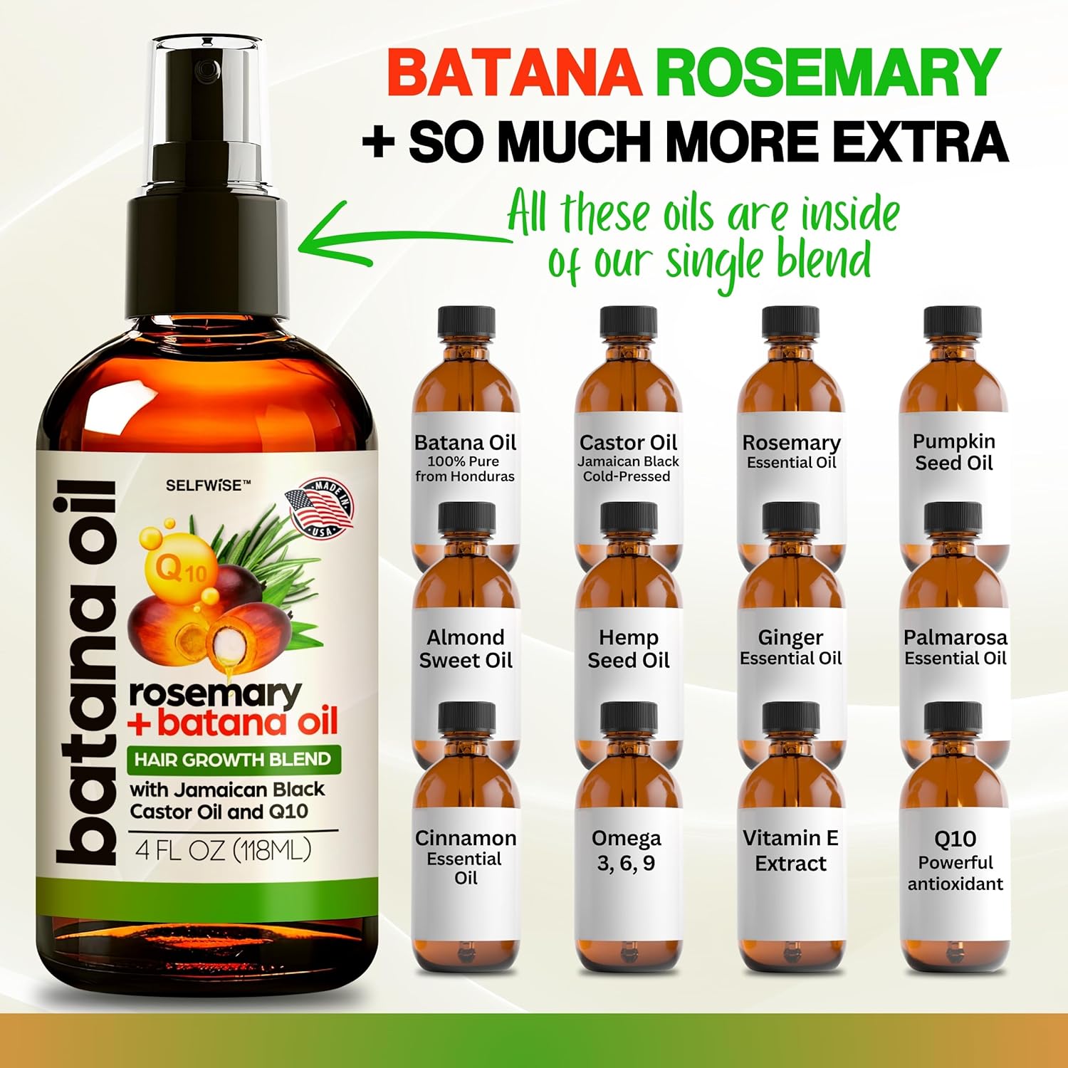 SELFWISE Batana Oil for Hair Growth Oil with Rosemary Castor, 100% Pure, Organic, Cold-Pressed, Unrefined Batana from Honduras by Dr. Sebi - Natural, Vegan, for Strong Roots and Thick Hair, 4oz
