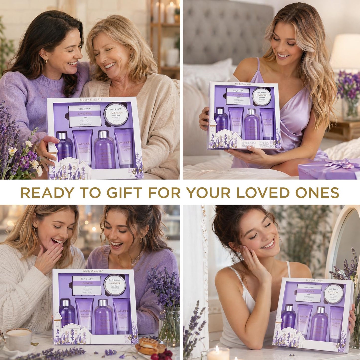 BODY & EARTH Bath and Body Gift Set - 6 Pcs Lavender Bath Kit for Women Spa Set, Birthday, Mother's Day Gift Set for Women Includes Bubble Bath, Shower Gel, Body Lotion