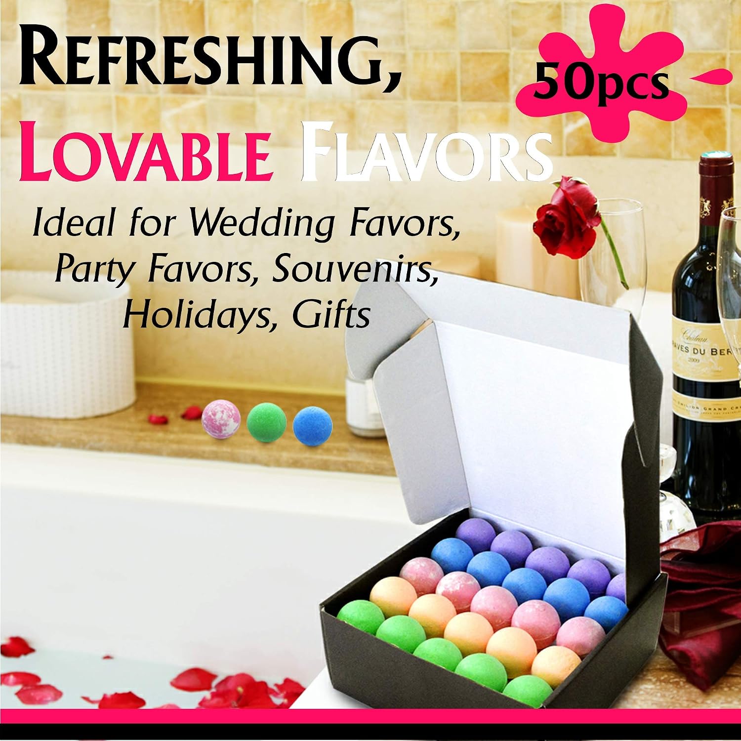 Relaxing Bath Bombs for Men & Women! 50 Wholesale Bath Bombs Individually Wrapped. Bulk Aromatherapy Essential Oil Bath Bombs for Adults Teens Kids! Bath Fizzies #1 Best Pampering Gifts for Women!