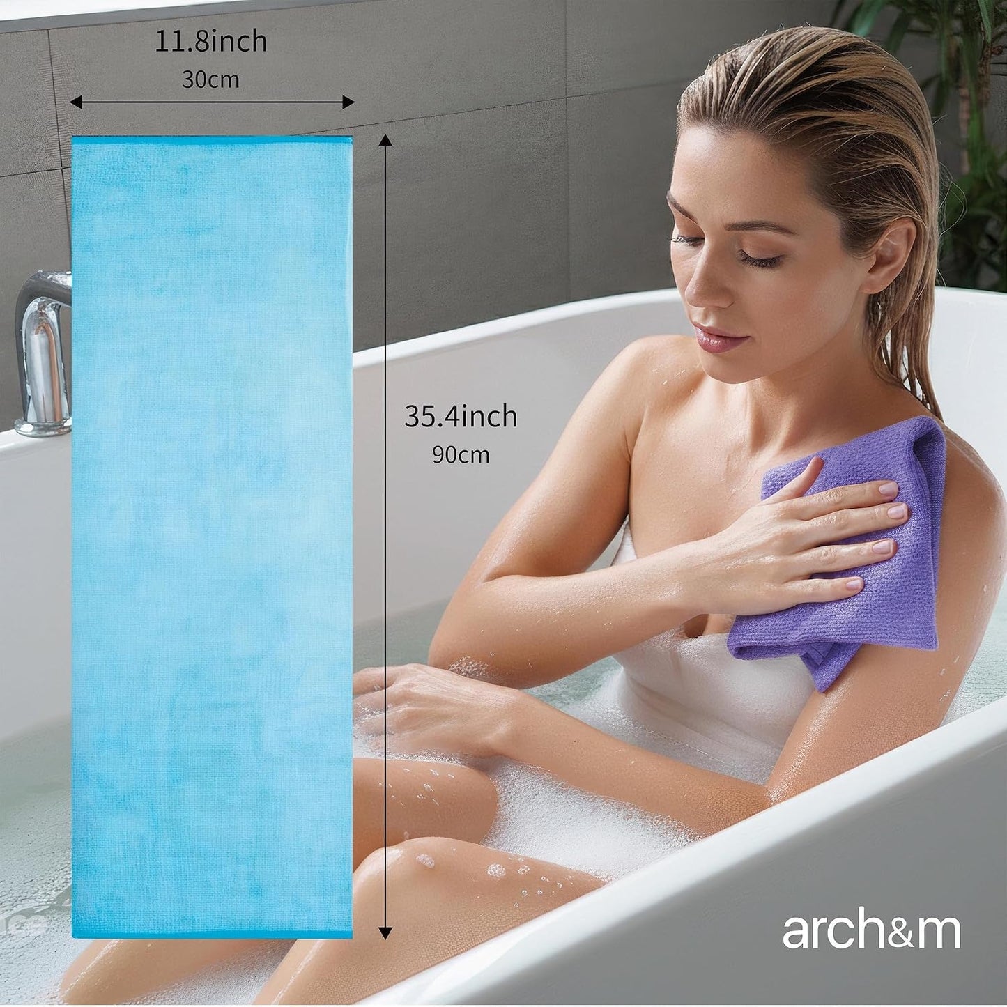 ARCH&M Exfoliating Washcloth & Shower Body Scrubber, 35 Inch, 3 Pack | Japanese & Korean Back Scrubber Towel, All Skin Type Daily Use in Shower, Textured Nylon, Smoother Skin, Quick-Dry