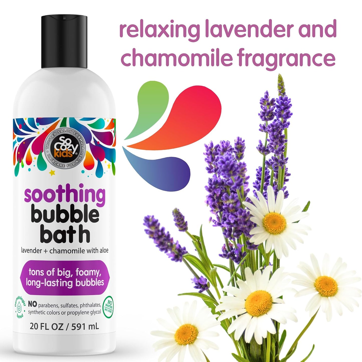 SoCozy Soothing Bubble Bath for Kids, Lavender & Chamomile, Moisturizing with Aloe Vera and Jojoba Oil, 20 FL OZ