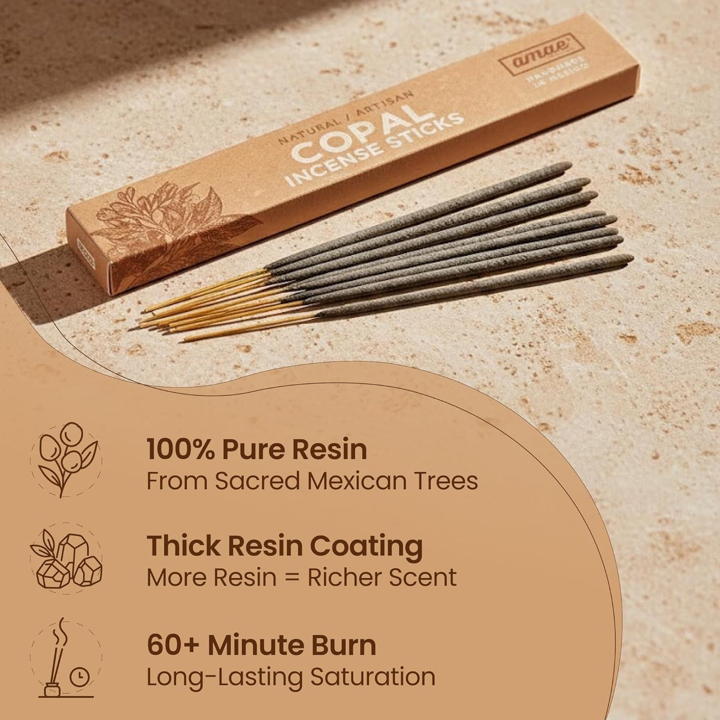 Premium White Copal Incense Sticks - 100% Pure Mayan Resin, Superior Burn Quality, Maximum Fragrance - Thick Coating, Handcrafted in Mexico for Meditation, Yoga, Spiritual Practice - 40 Sticks