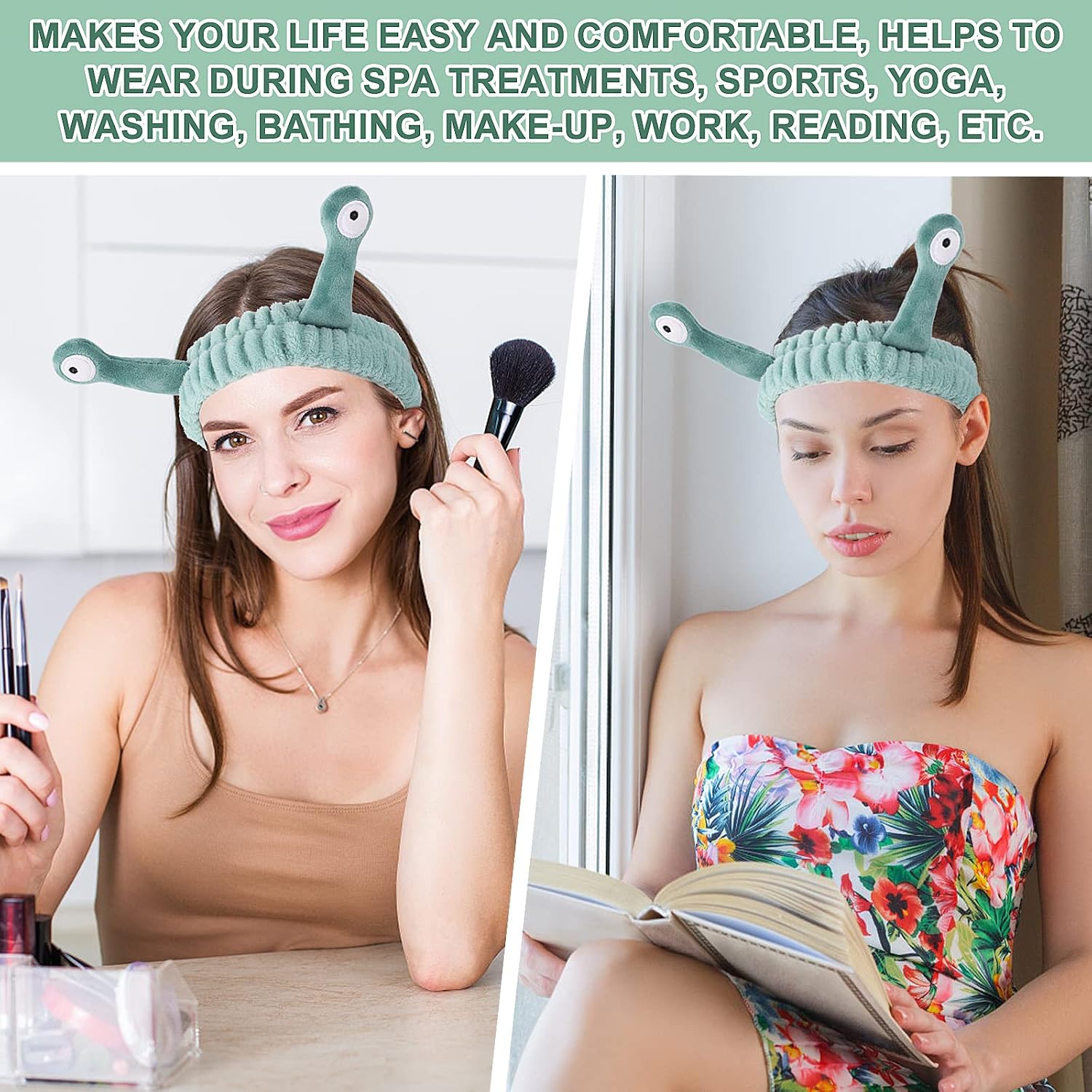 WLLHYF Spa Headband Facial Makeup Head Band Microfiber Soft Coral Fleece Head Wraps Snail Cartoon Cute Christmas Hair Accessories Elastic Skincare Hair Band for Women Girls Washing Face Beauty