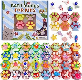 Bath Bombs for Kids with Surprise Inside, 32 Pack Paw Bath Bombs with Toy, Ocean Animals and Space Planet Toys SPA Fizzy Handmade Natural Bath Bomb Gift Set at Christmas, Birthday