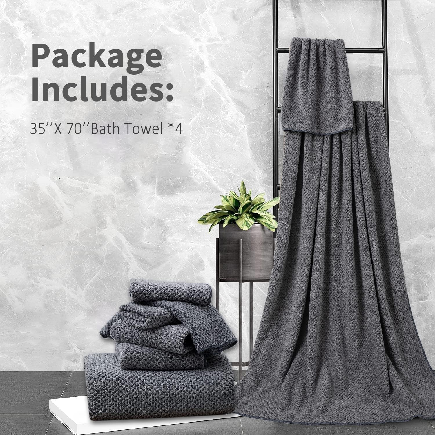 Extra Large Bath Towel Set of 4 (35"x70"),Oversized Bath Sheet Super Soft Highly Absorbent Jumbo Bathroom Towel Set Microfibers Quick Dry Shower Towel for Hotel,Bathroom,Guest,Spa,Gym (Dark Gray)