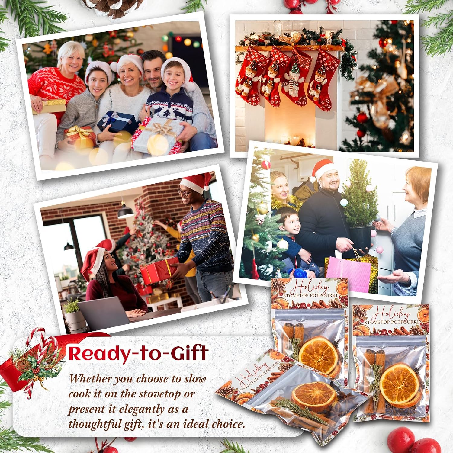 36 Pcs Christmas Potpourri Simmer Pot Kit Christmas Scent Stocking Gifts Holiday Stovetop Potpourri for Home Fragrance Housewarming Hostess Gift