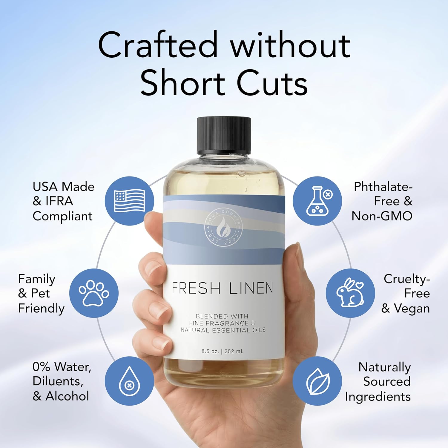 AROMA COUNTRY Fresh Linen Diffuser Oil - Luxury Essential Oils for Diffuser Refill & Air Freshener Room Spray, Long-Lasting, Natural Home Fragrance & Hotel Scent for Diffusers & Machines (4 Fl oz.)