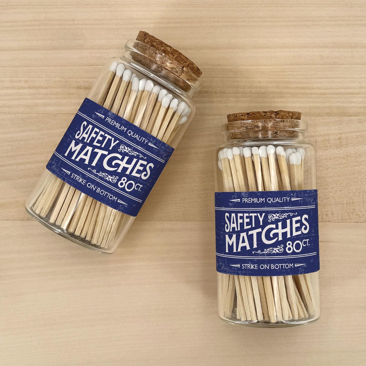 Old Fashion Wooden Matches in a Jar with Striker | Decorative Matches for Candles | Long Matches for Candles in Apothecary Glass Jar | Approx. 80 Safety Matches for Home Decor & Bathroom