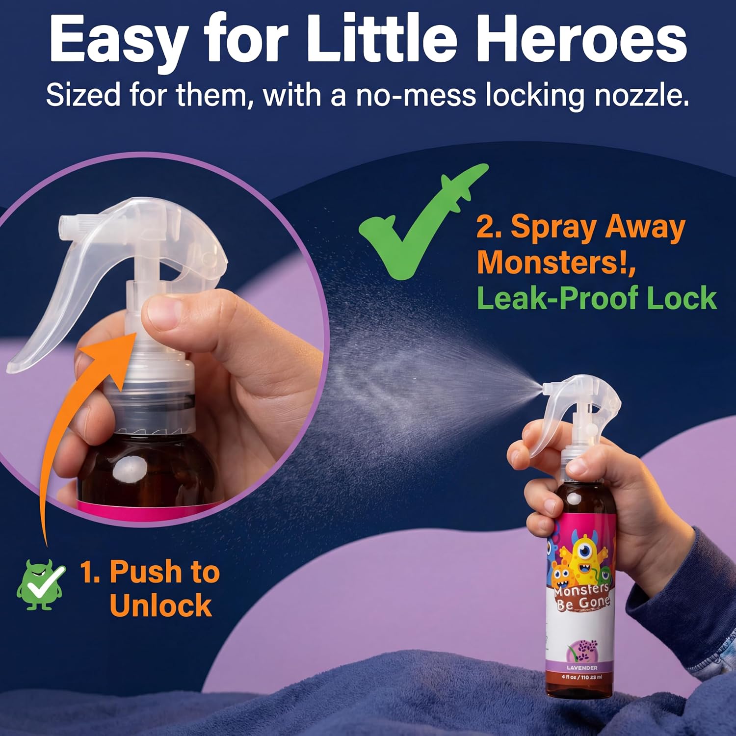 Monsters Be Gone Body and Linen Spray Lavender Odor Neutralizer Natural Non-Toxic Child Confidence Builder Room Freshener
