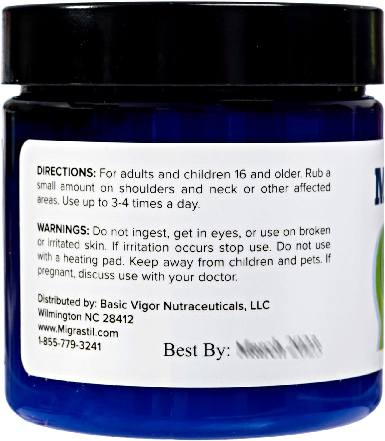 Basic Vigor Migrastil Neck & Shoulder Cream. Cooling Comfort for Migraines, Tech Neck & Tension. (4 oz.) Made in The USA.