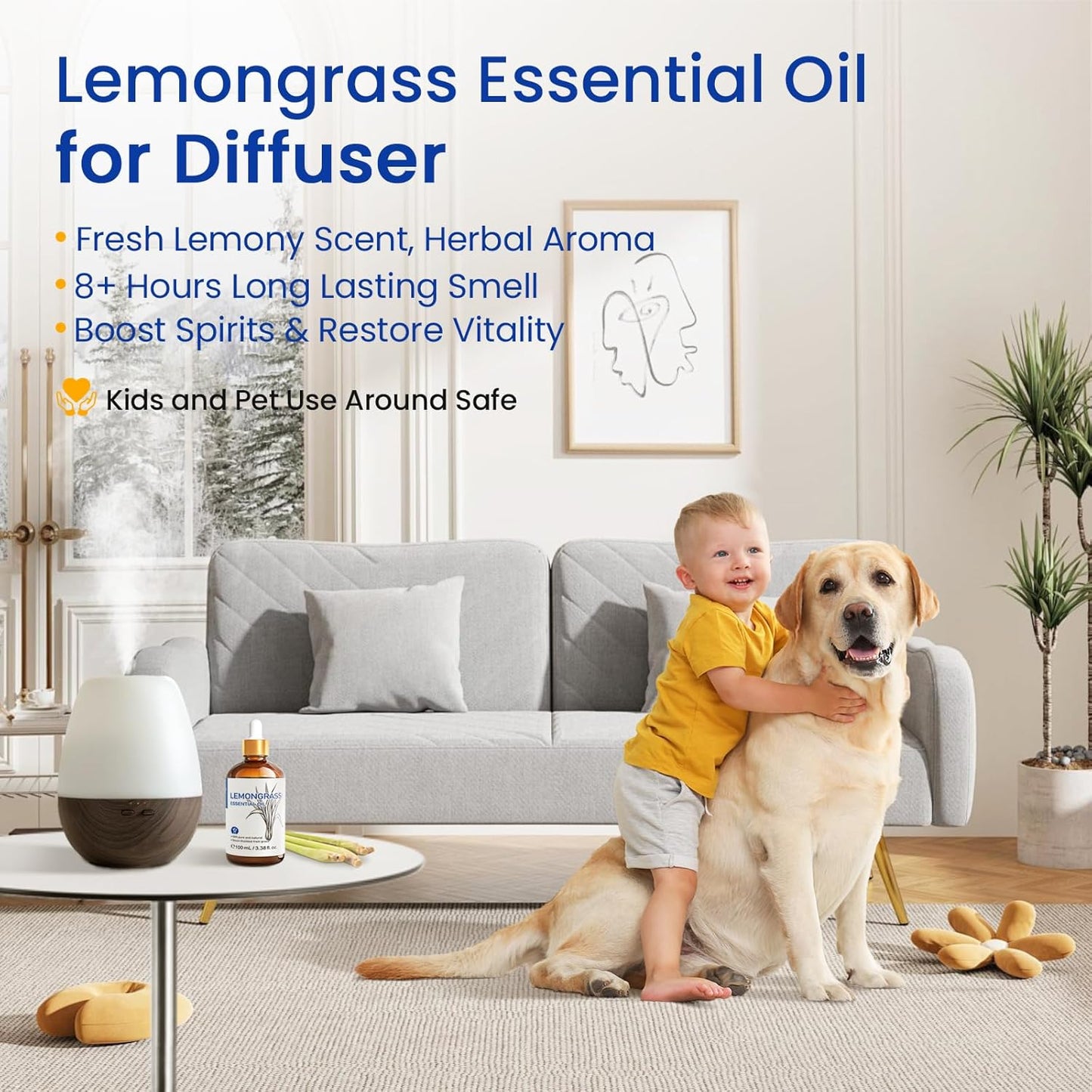 HIQILI Lemongrass Essential Oil, 100% Pure Natural Undiluted Premium Oils - 3.38 Fl. Oz