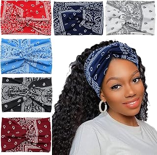 Wide Bandana Headbands for Women Twist Boho Headband Stretchy Turban Head band Head Wraps Yoga Workout Head Bands For Women's Hair,Pack of 6