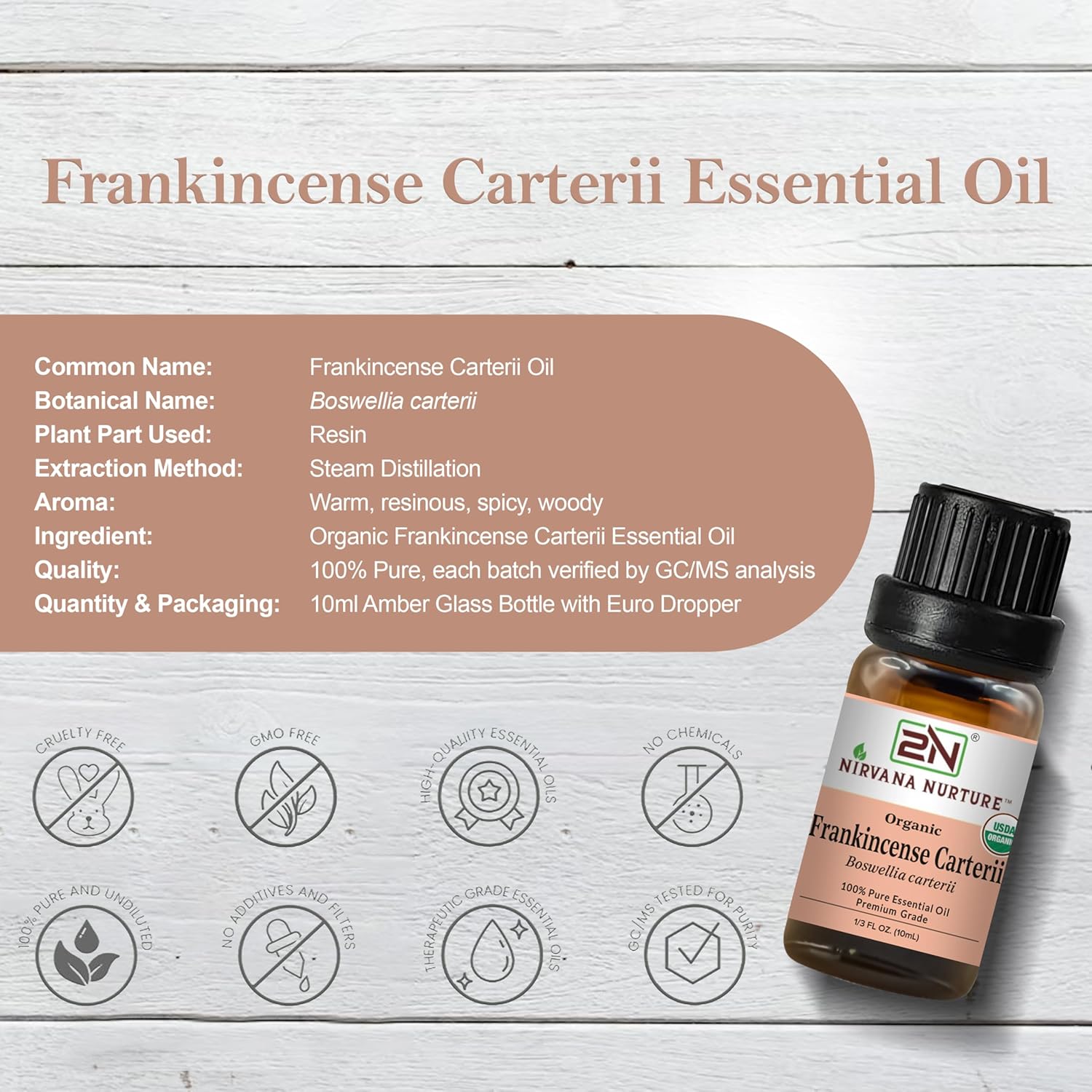 Frankincense Carterii Essential Oil, USDA Certified Organic, 100% Pure Undiluted, Aromatherapy Oil for Diffuser, Hair & Skin Care