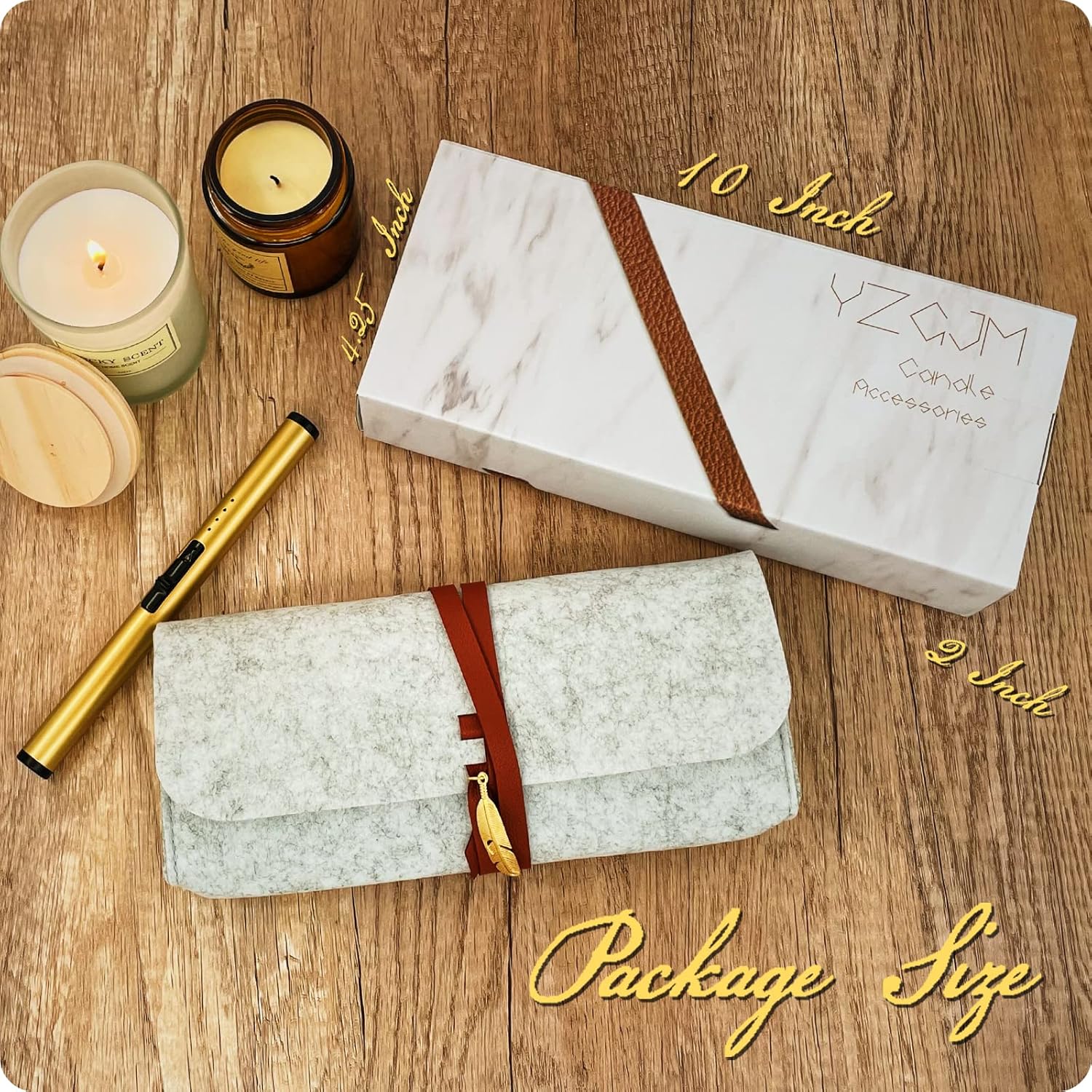Exquisite Candle Accessories Tool Pack Bag, Rechargeable Electric Lighter， Wick Trimmer, Dipper, Snuffer and Tray Holder Elegant Kit Gift for Candle Lovers in Dating, Valentines Decor. (Rose Gold)