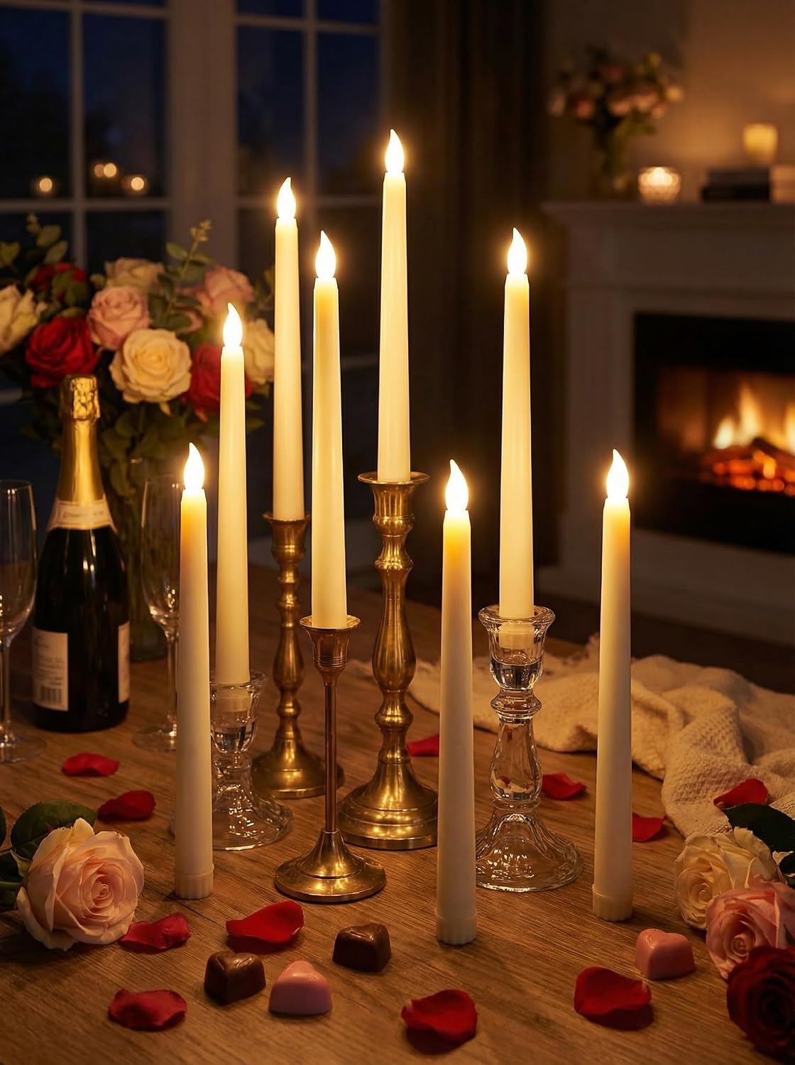 Funtery 48 Pcs Flameless LED Taper Candles Battery Operated Candles Bulk Realistic LED Candlesticks Flickering for Wedding Church Graduation Party Home Decor(Ivory,Classic Style)