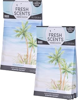 Fresh Scents Scented Sachets | Seaspray | Home Fragrance | Long Lasting (Up to 6 Months) | Air Freshener for Closets, Drawers, & Cars | 6 Pack