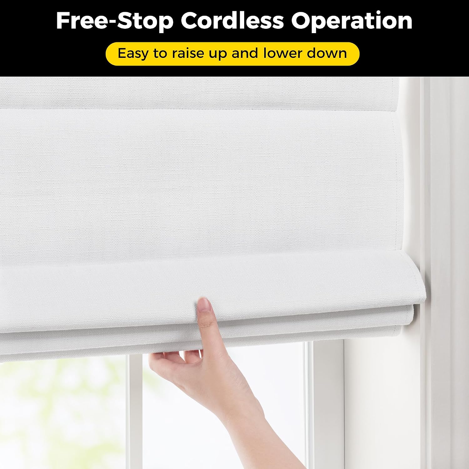 UNISHADES no Drill Cordless Roman Shades for Windows, 33" W × 64" H - 100% Blackout - Linen - Mist White