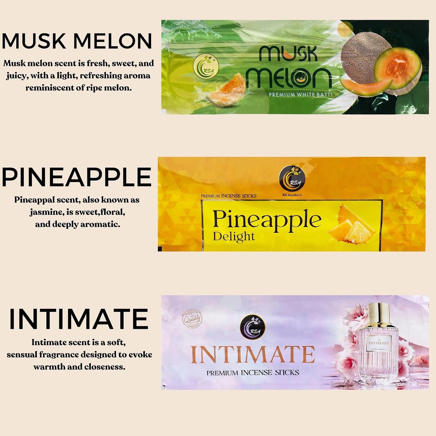 Incense Sticks Gift Set for Relaxation, Meditation, Positivity, Stress Relief and Yoga with 1 Wooden Holder Brut Musk Royalwood Pineapple Intimate Musk Melon Rose, 12x6 Sticks, 20x6 gram, Hashcart®