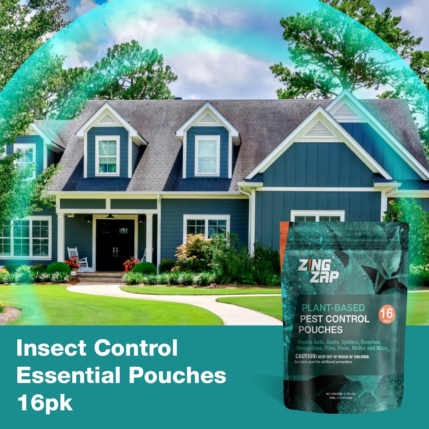 ZingZap Aromatic Sachets 16-Pack – Natural Insect Repellent with Peppermint, Cedar & Lemongrass, Long-Lasting Protection Against Moths, Mosquitoes, Spiders, Roaches – Safe for Children & Pets