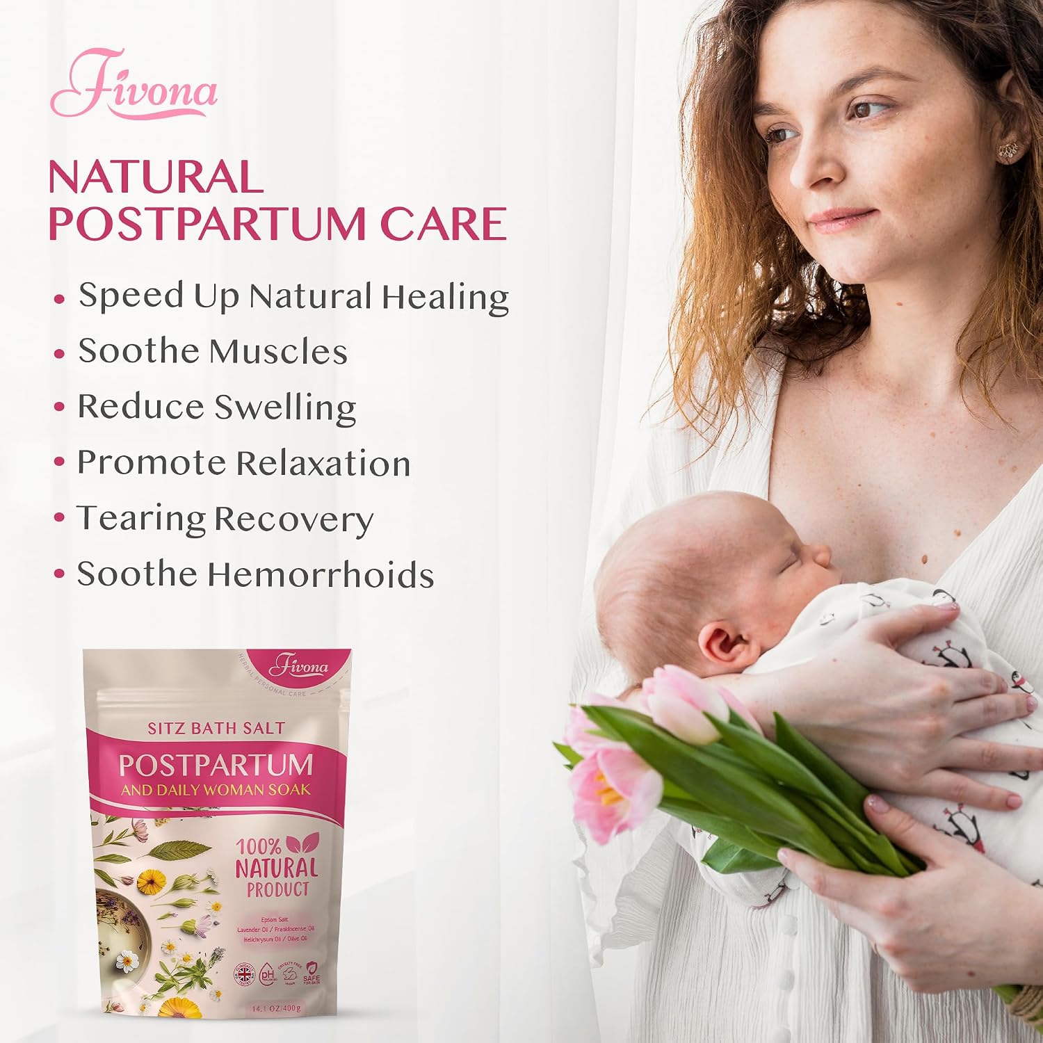 Postpartum Care Sitz Bath Salt - Soak Blend Epsom Salt with Essential Oils, Soothing Hemorrhoid Treatment, Perineal Healing After Birth, New Mom Essentials for Natural Post Partum Recovery