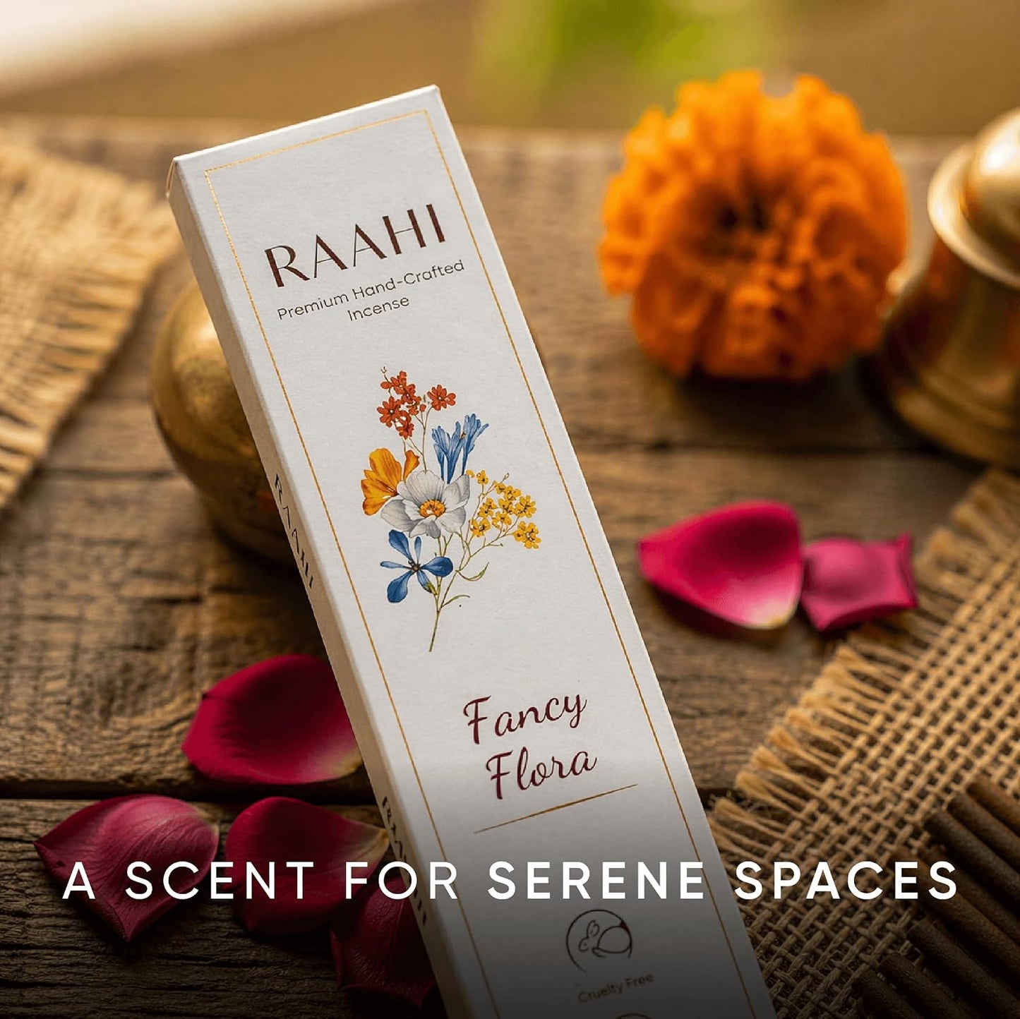 RAAHI Fancy Flora Incense Sticks with Holder, 120 Count, Handcrafted Scented Incense for Home Fragrance, Meditation, Yoga and Room Ambiance