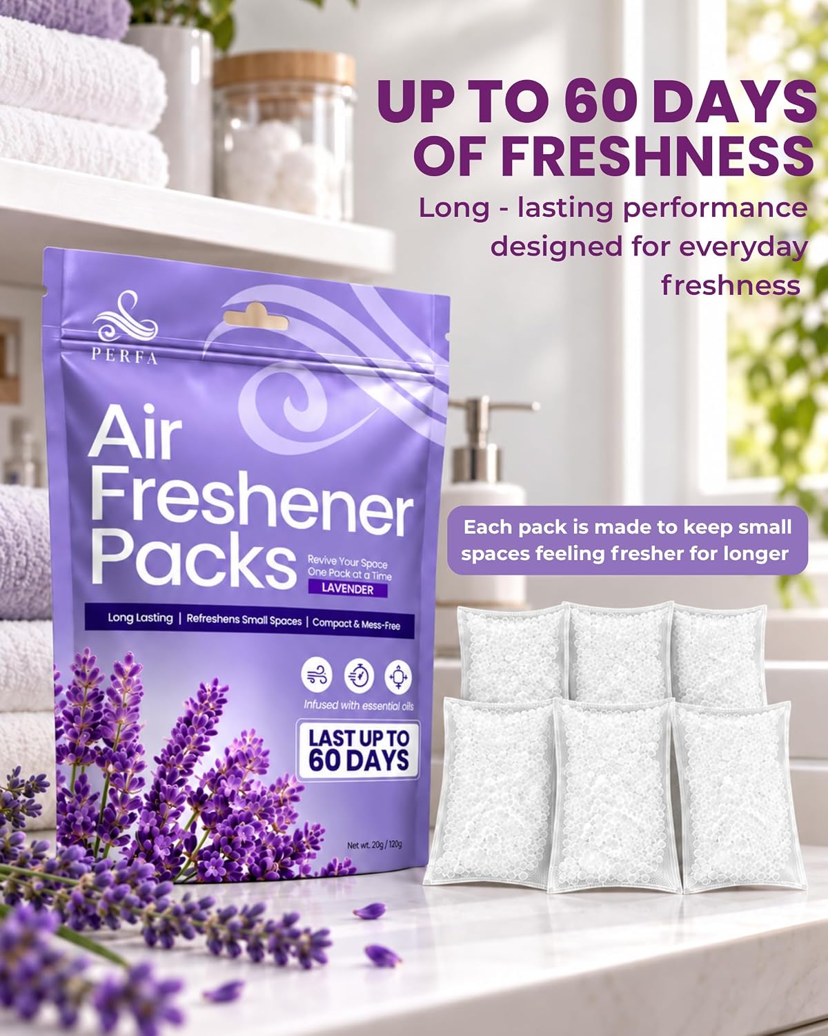 Odor Eliminator Lavender Sachets for Closets, Drawers &amp; Shoes, 6 Packs