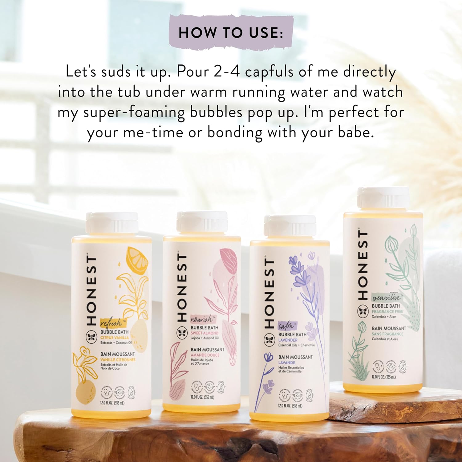 The Honest Company Lavender Calm Foaming Bubble Bath + Hydrating Face + Body Lotion Bundle | Naturally Derived, Tear Free, Hypoallergenic | 12 fl oz, 8.5 fl oz